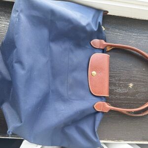 Longchamp Navy and Brown Leather Handle Tote